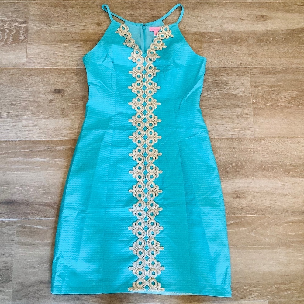 Lilly Pulitzer Turquoise Mini Dress with Gold Trim